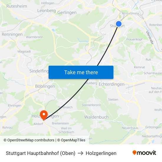 Stuttgart Hauptbahnhof (Oben) to Holzgerlingen map