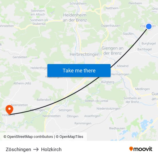 Zöschingen to Holzkirch map