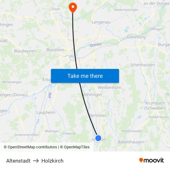 Altenstadt to Holzkirch map