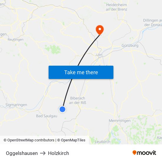 Oggelshausen to Holzkirch map