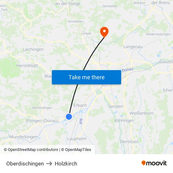 Oberdischingen to Holzkirch map