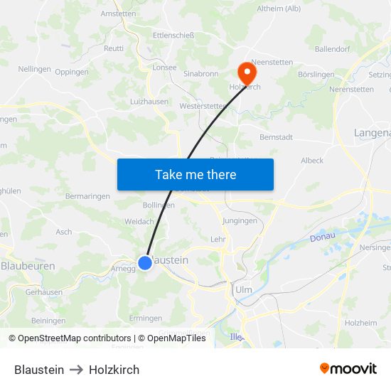 Blaustein to Holzkirch map