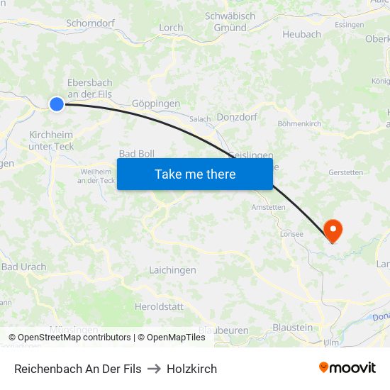 Reichenbach An Der Fils to Holzkirch map