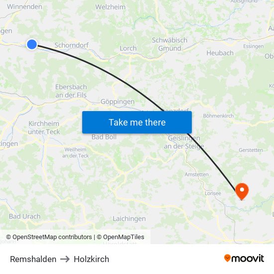 Remshalden to Holzkirch map