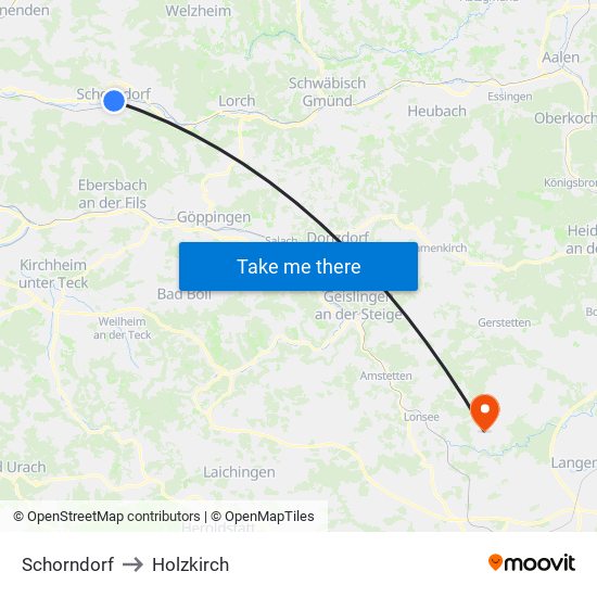 Schorndorf to Holzkirch map