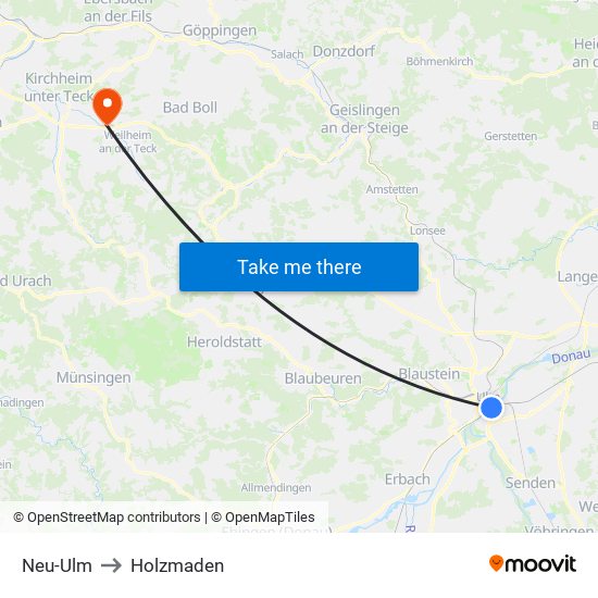 Neu-Ulm to Holzmaden map