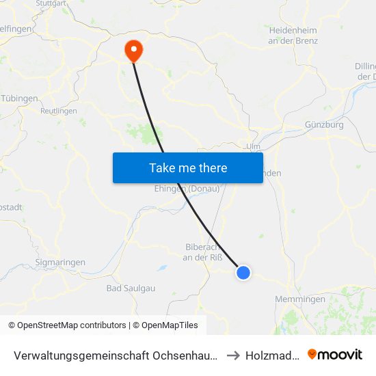 Verwaltungsgemeinschaft Ochsenhausen to Holzmaden map