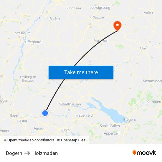 Dogern to Holzmaden map