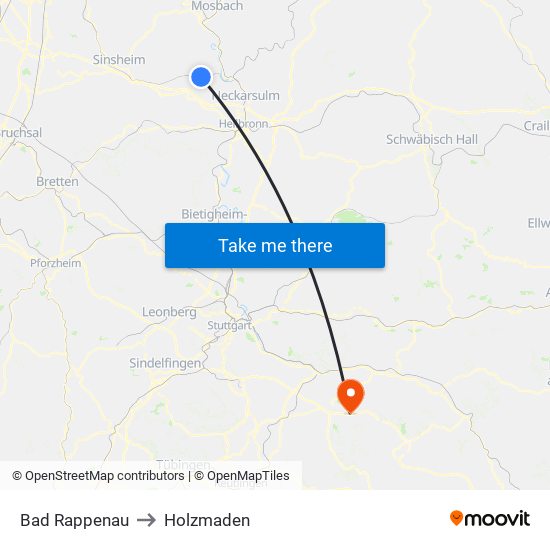 Bad Rappenau to Holzmaden map