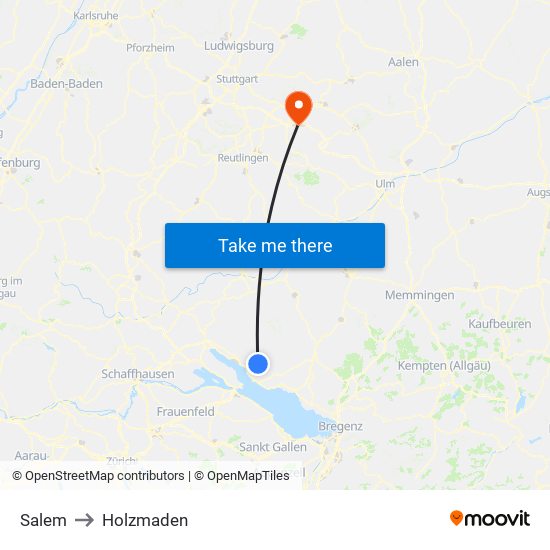Salem to Holzmaden map