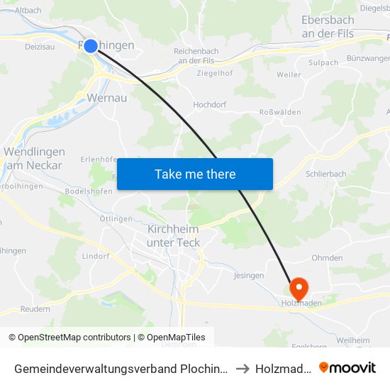 Gemeindeverwaltungsverband Plochingen to Holzmaden map