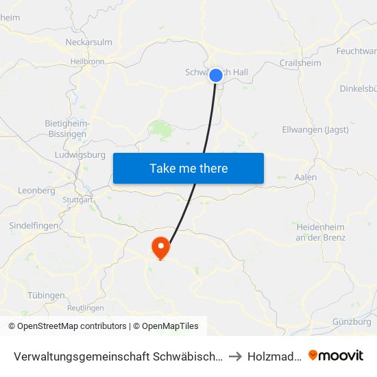 Verwaltungsgemeinschaft Schwäbisch Hall to Holzmaden map