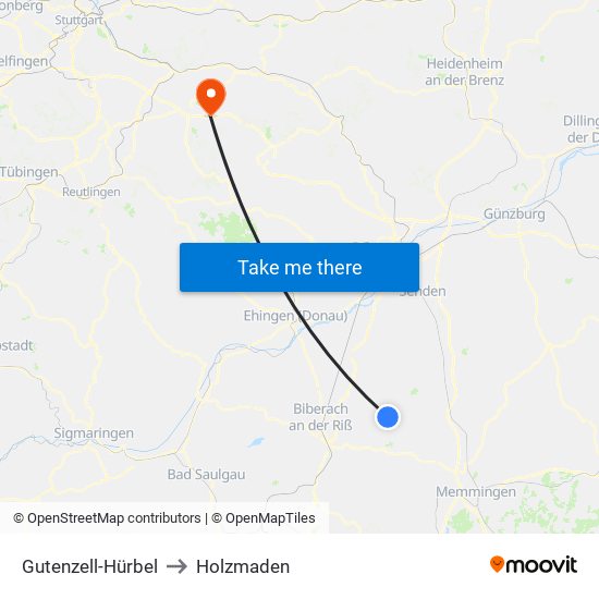 Gutenzell-Hürbel to Holzmaden map