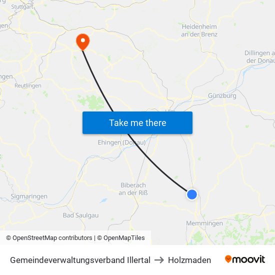 Gemeindeverwaltungsverband Illertal to Holzmaden map