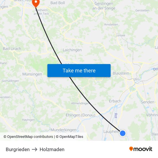 Burgrieden to Holzmaden map