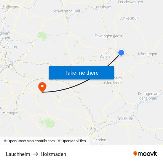 Lauchheim to Holzmaden map