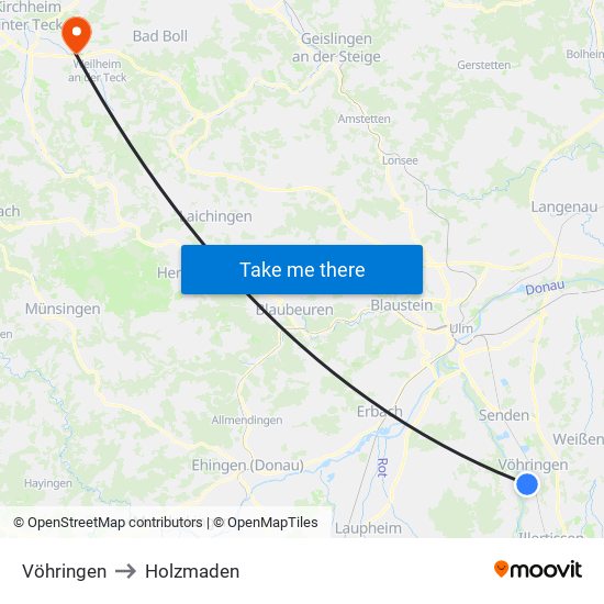 Vöhringen to Holzmaden map