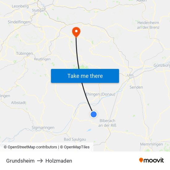 Grundsheim to Holzmaden map