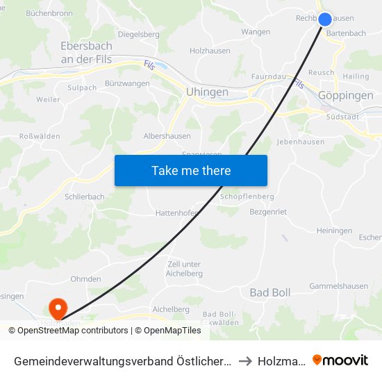 Gemeindeverwaltungsverband Östlicher Schurwald to Holzmaden map