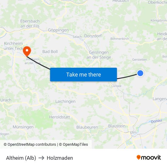 Altheim (Alb) to Holzmaden map