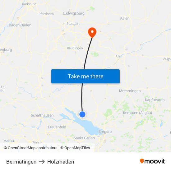 Bermatingen to Holzmaden map