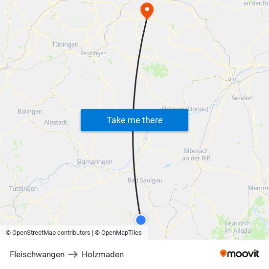 Fleischwangen to Holzmaden map