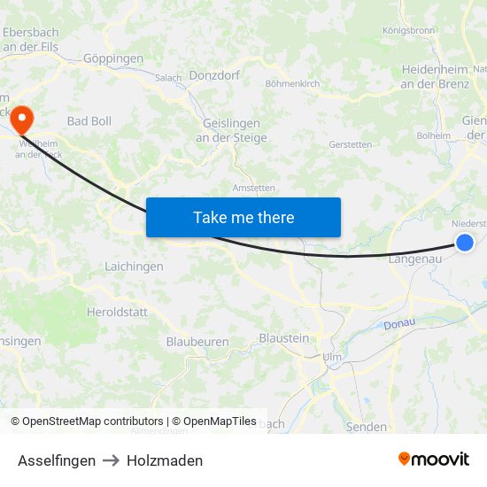 Asselfingen to Holzmaden map