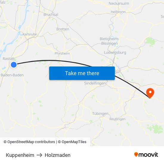 Kuppenheim to Holzmaden map