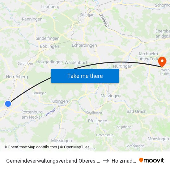 Gemeindeverwaltungsverband Oberes Gäu to Holzmaden map