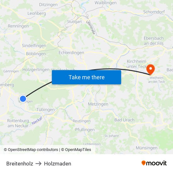 Breitenholz to Holzmaden map