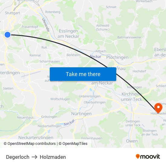 Degerloch to Holzmaden map