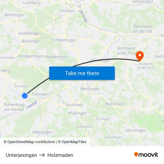 Unterjesingen to Holzmaden map