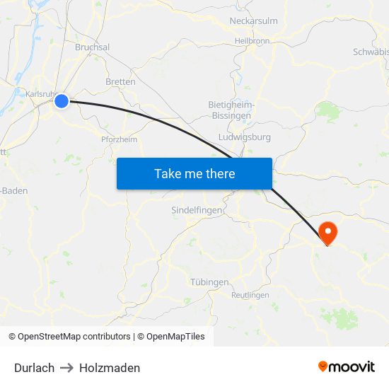 Durlach to Holzmaden map