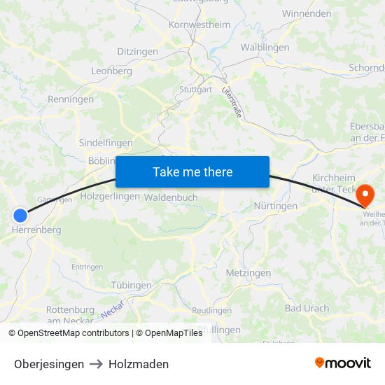Oberjesingen to Holzmaden map