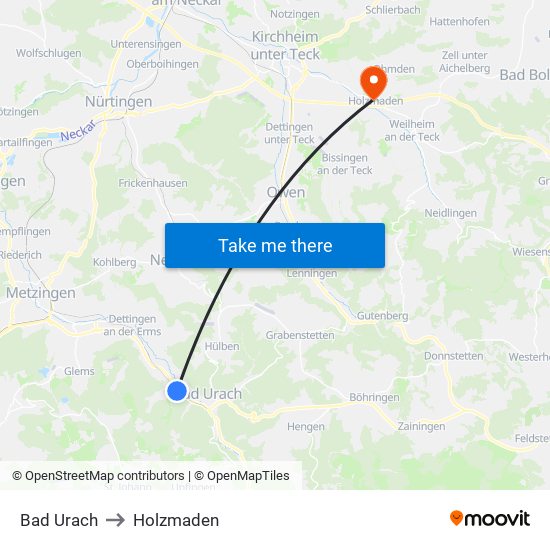 Bad Urach to Holzmaden map