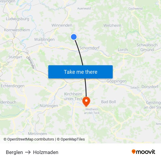 Berglen to Holzmaden map