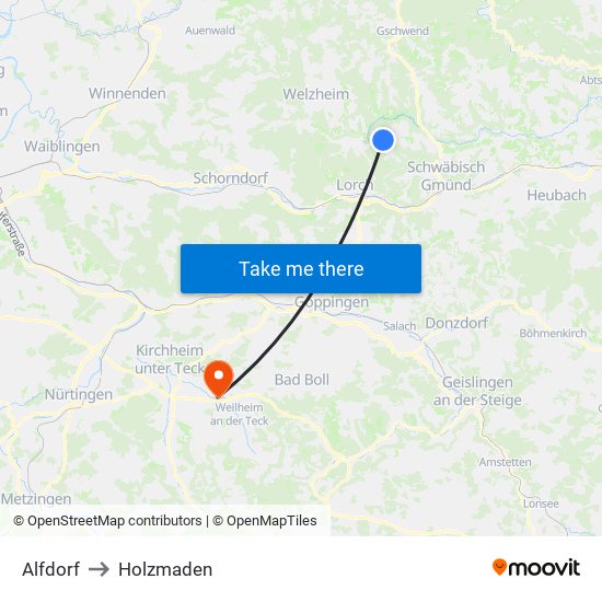 Alfdorf to Holzmaden map