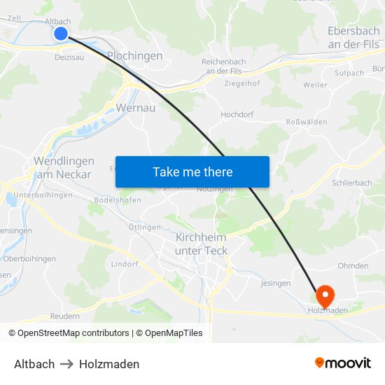 Altbach to Holzmaden map