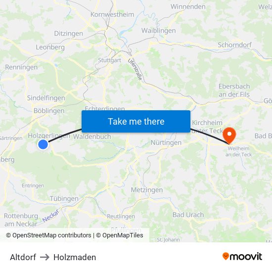 Altdorf to Holzmaden map