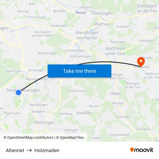 Altenriet to Holzmaden map