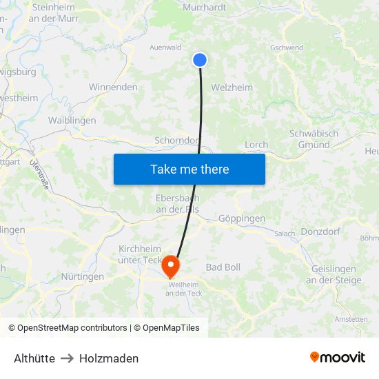 Althütte to Holzmaden map