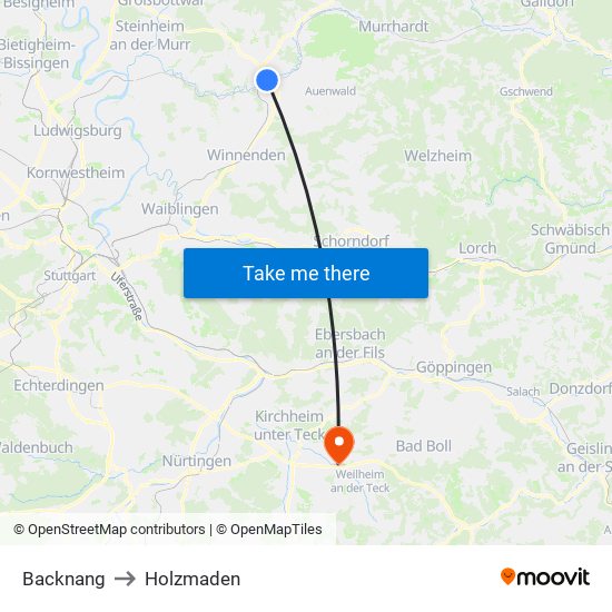 Backnang to Holzmaden map