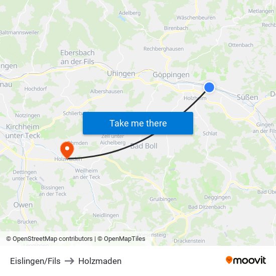 Eislingen/Fils to Holzmaden map