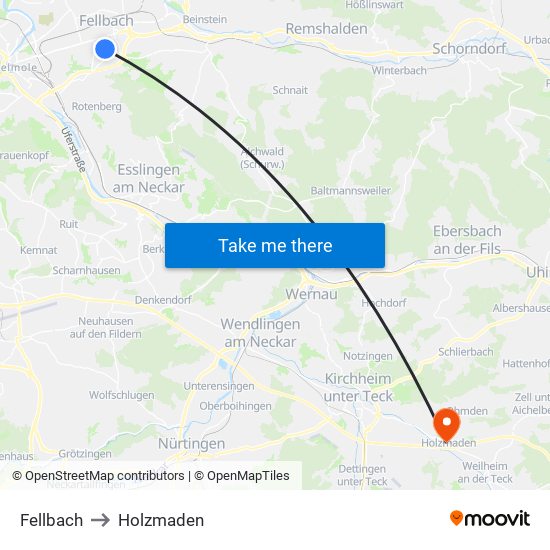 Fellbach to Holzmaden map