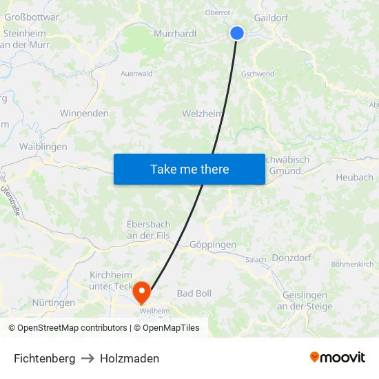 Fichtenberg to Holzmaden map