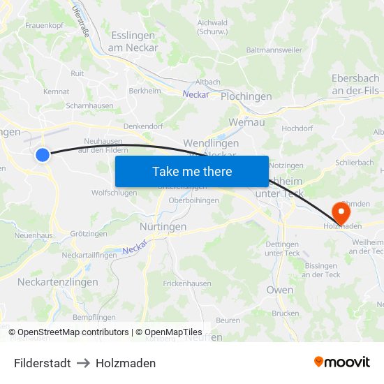 Filderstadt to Holzmaden map