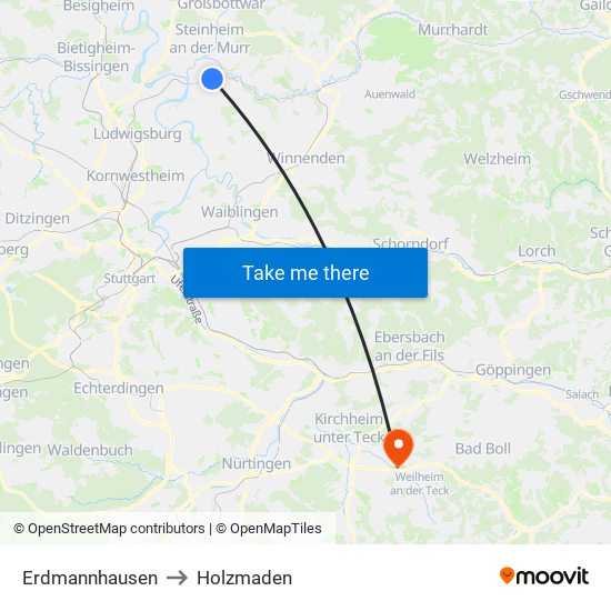 Erdmannhausen to Holzmaden map