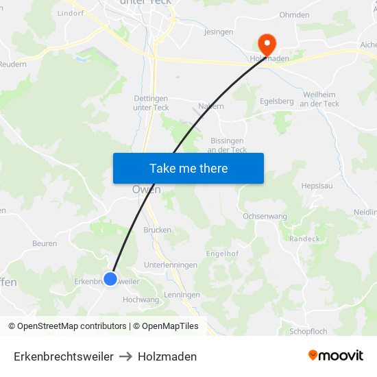 Erkenbrechtsweiler to Holzmaden map