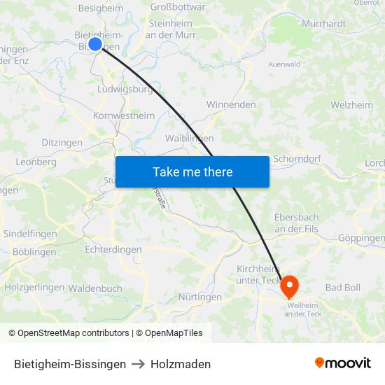 Bietigheim-Bissingen to Holzmaden map