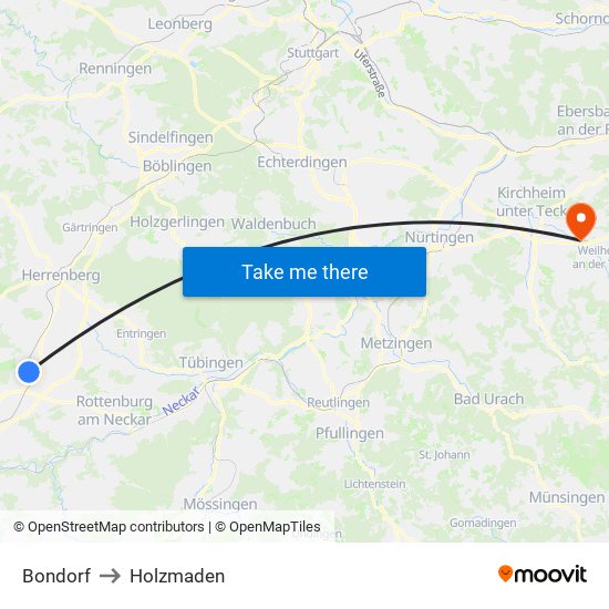 Bondorf to Holzmaden map